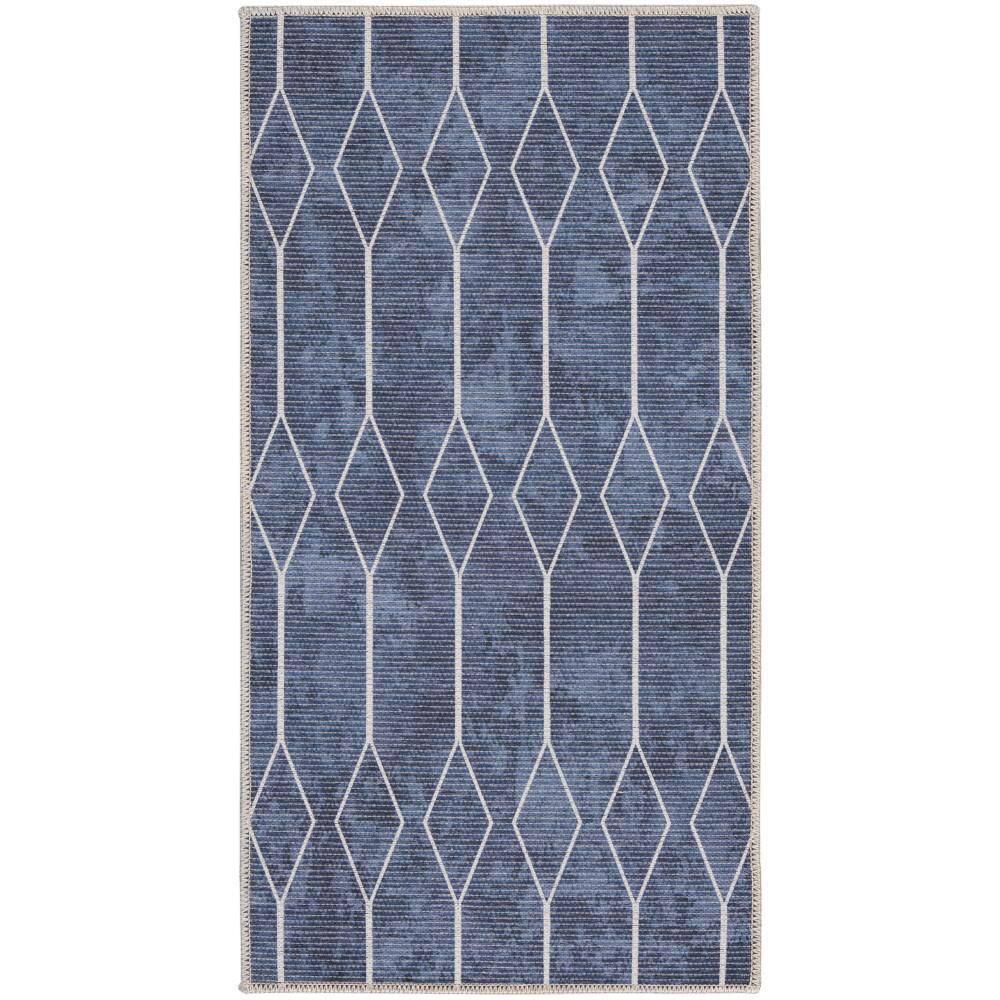 Pymble Geometric Machine Washable Area Rug in Navy Blue