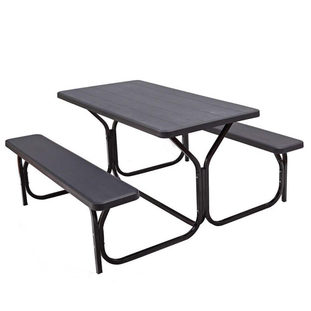 Costway Picnic Table Bench Set Outdoor Backyard Iron Patio Garden Party Dining All Weather Black