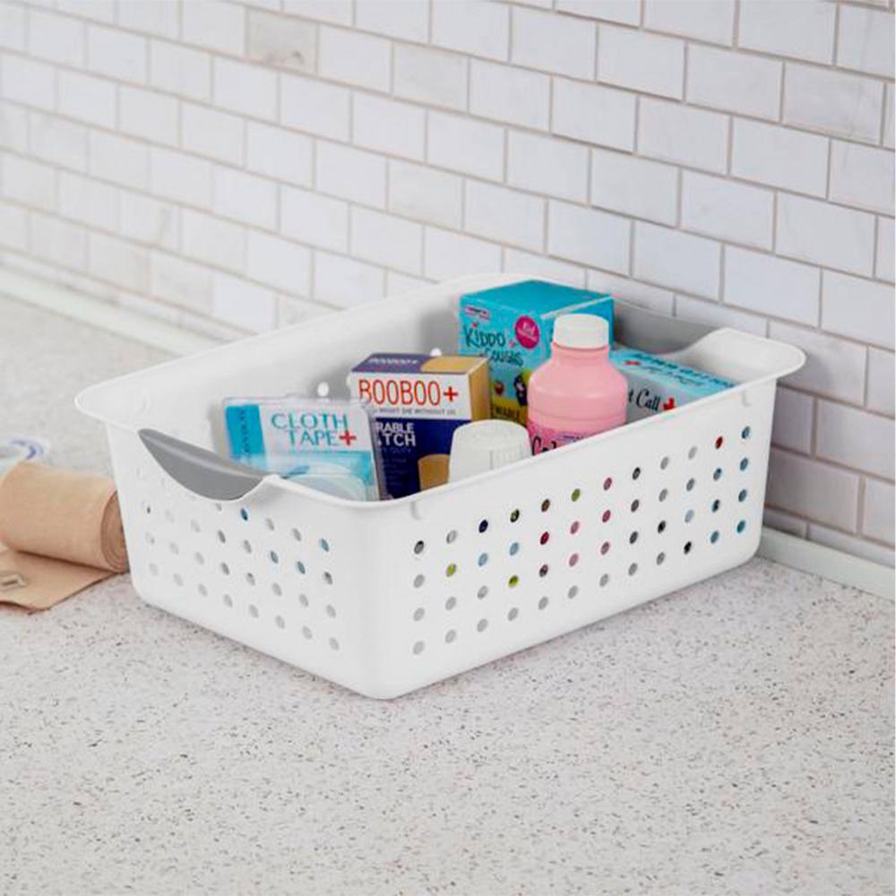 Sterilite Medium Ultra Basket, Storage Bin to Organize Closets, Cabinets, Pantry, Shelving and Countertop Space, White, 6-Pack