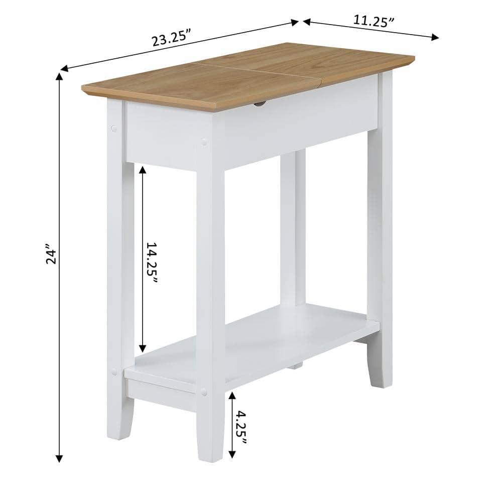 Convenience Concepts American Heritage Flip Top End Table with Charging Station and Shelf, Driftwood/White