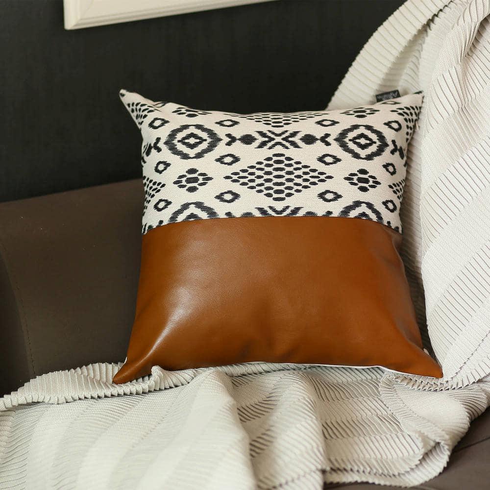HomeRoots Geometric Faux Leather Pillow Cover