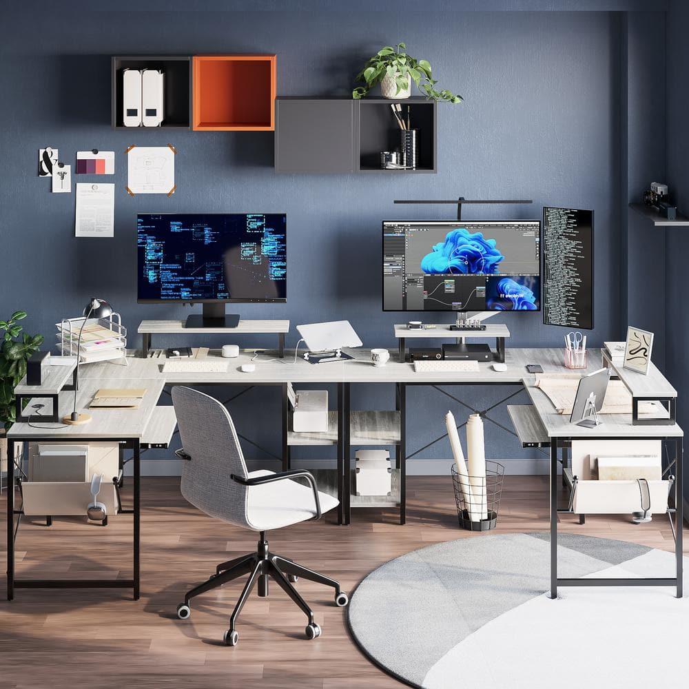 Bestier 59inch L Shaped Computer Desk with Keyboard Tray Grey