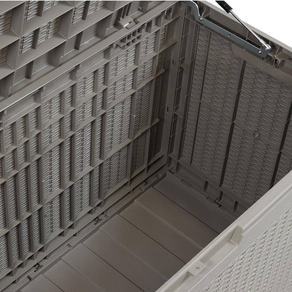 Sunnydaze Outdoor Deck and Patio Storage Box with Rattan Design - 100 Gal. - Driftwood