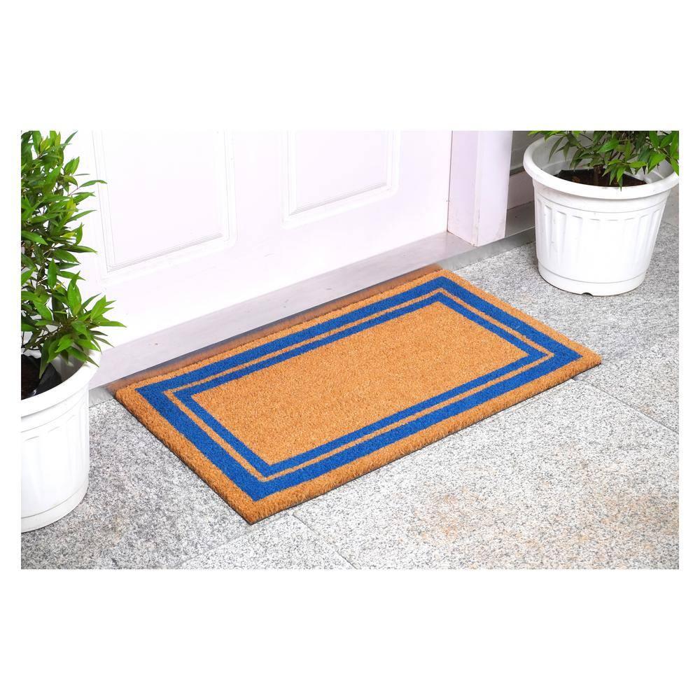 Callowaymills 2-ft x 3-ft Natural/Blue Coir/Vinyl Rectangular Indoor or outdoor Decorative Door mat