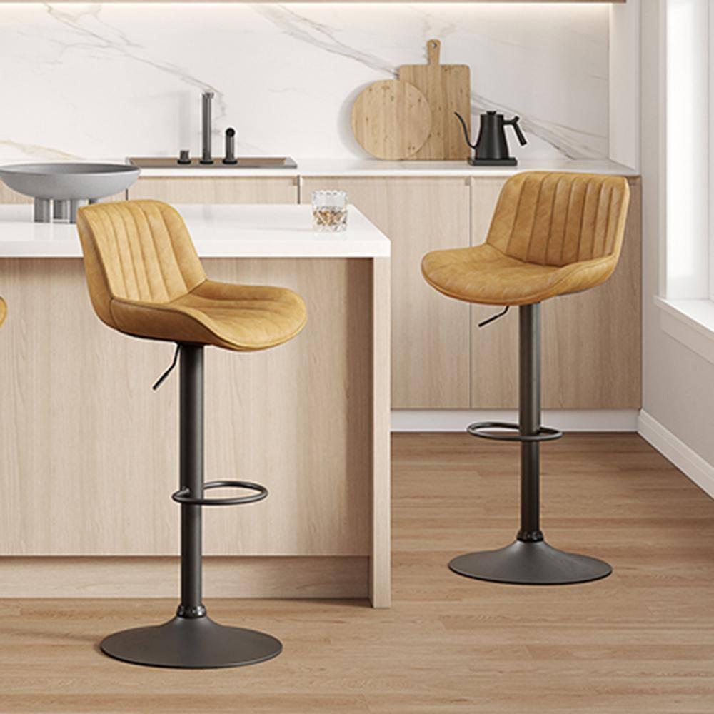 Art Leon Rustic Bar Stools Set of 2, Faux Leather with Backrest Chrome Legs, Upholstered Swivel Kitchen Stools, Gray