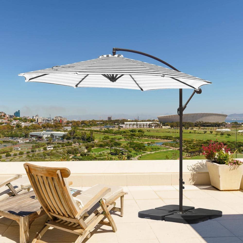 Polytrends Weller 10-foot Offset Cantilever Hanging Patio Umbrella Gray Striped