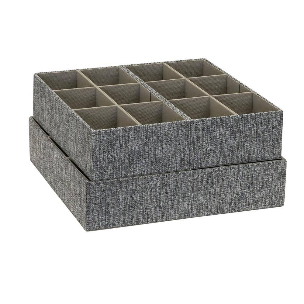 Household Essentials 3pc Drawer Organizer Set Graphite Linen: Stackable Decorative Boxes, Polyester, 12.6"x12.6" Rectangle