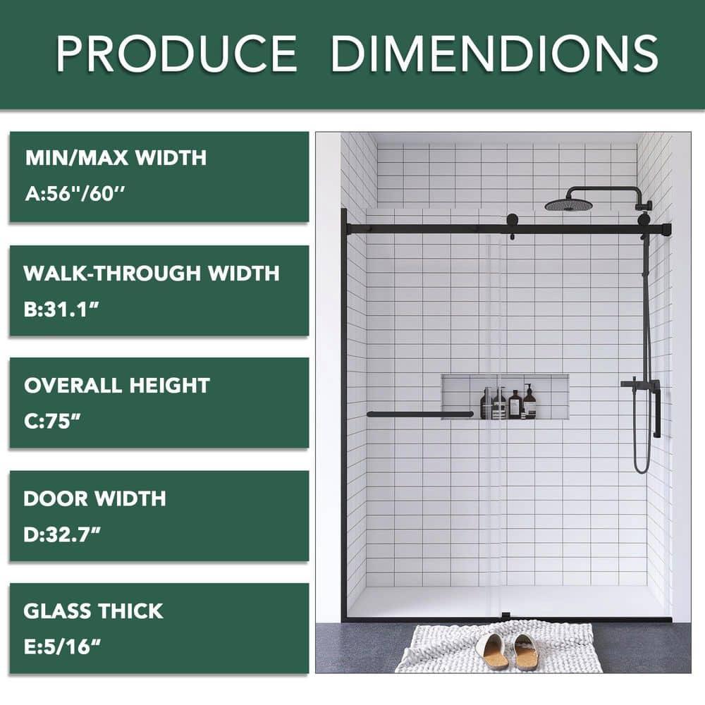 56"-60 ‘W x 75’ Aluminum Framed Shower Door