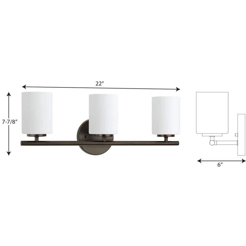 Progress Lighting Replay 3-Light Bath Vanity, Antique Bronze, Porcelain, Up/Down Mounting, Shade Included