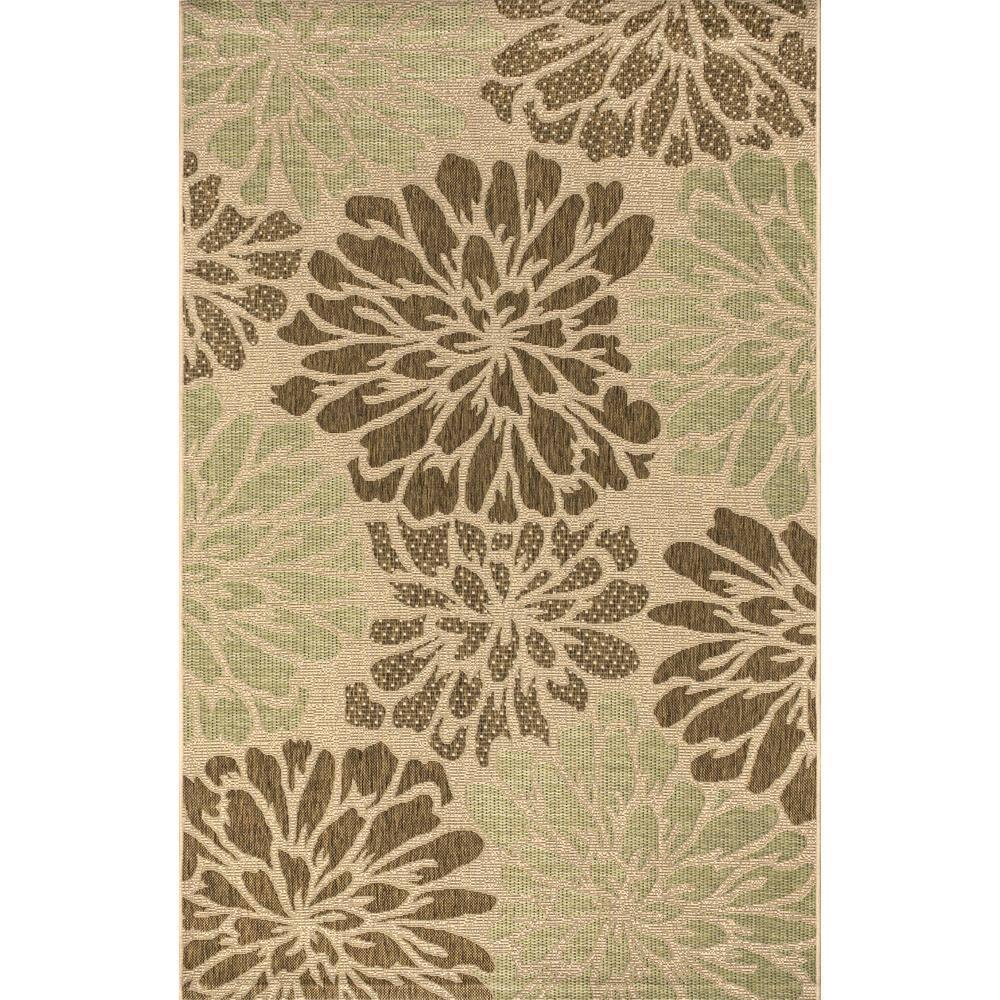 3'x5' Zinnia Modern Floral Textured Weave Indoor/Outdoor Area Rug, Sage/Brown - JONATHAN Y