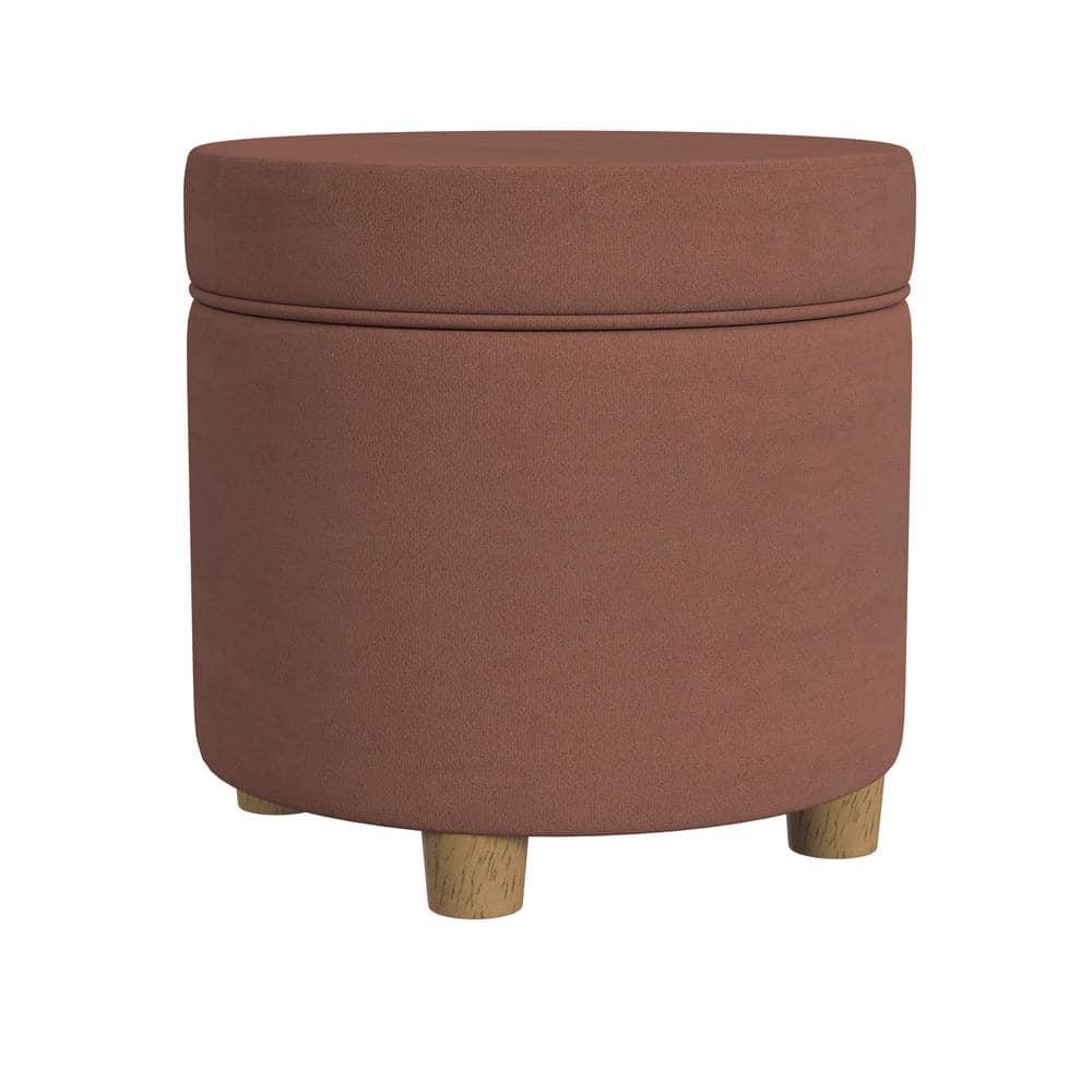 HomePop Round Storage Ottoman Spice: Upholstered Footstool with Hardwood Frame, 250lb Capacity