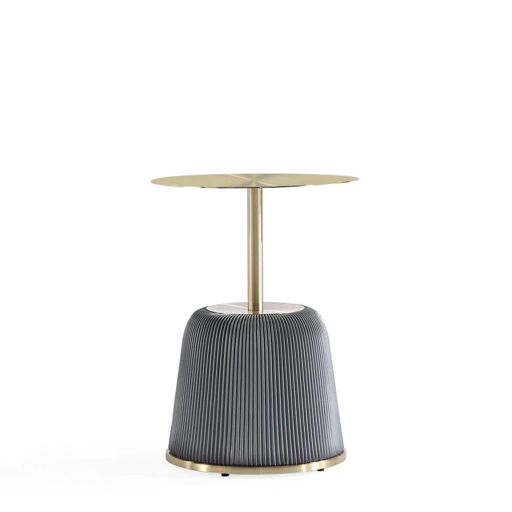 Manhattan Comfort Anderson Modern Leatherette Upholstered End Table with Gold Tabletop Gray: Stainless Steel, No Assembly Required