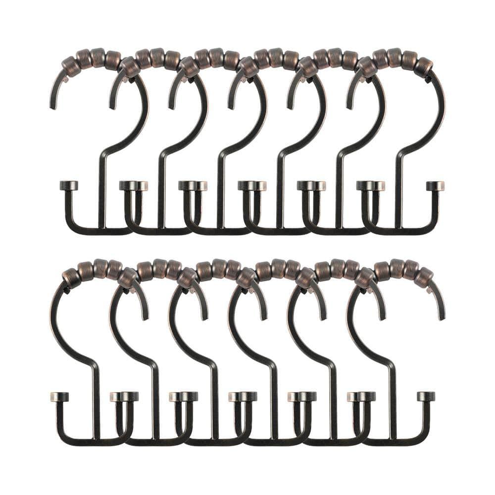 Utopia Alley Shower Hooks - Double Shower Curtain Rings for Bathroom - Rust Resistant Shower Curtain Hooks for Shower Curtain or Liner - Double Shower Curtain Hooks - Set of 12, Oil Rubbed Bronze