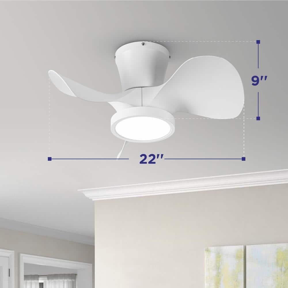 22-inch White Ceiling Fan with Lights - Small Low Profile Fan - Remote Control - 6-Speed Quiet Reversible Motor - 3 Color Temperature Dimming - Modern Smart Design - Bedroom Flush Mount Indoor Ceiling