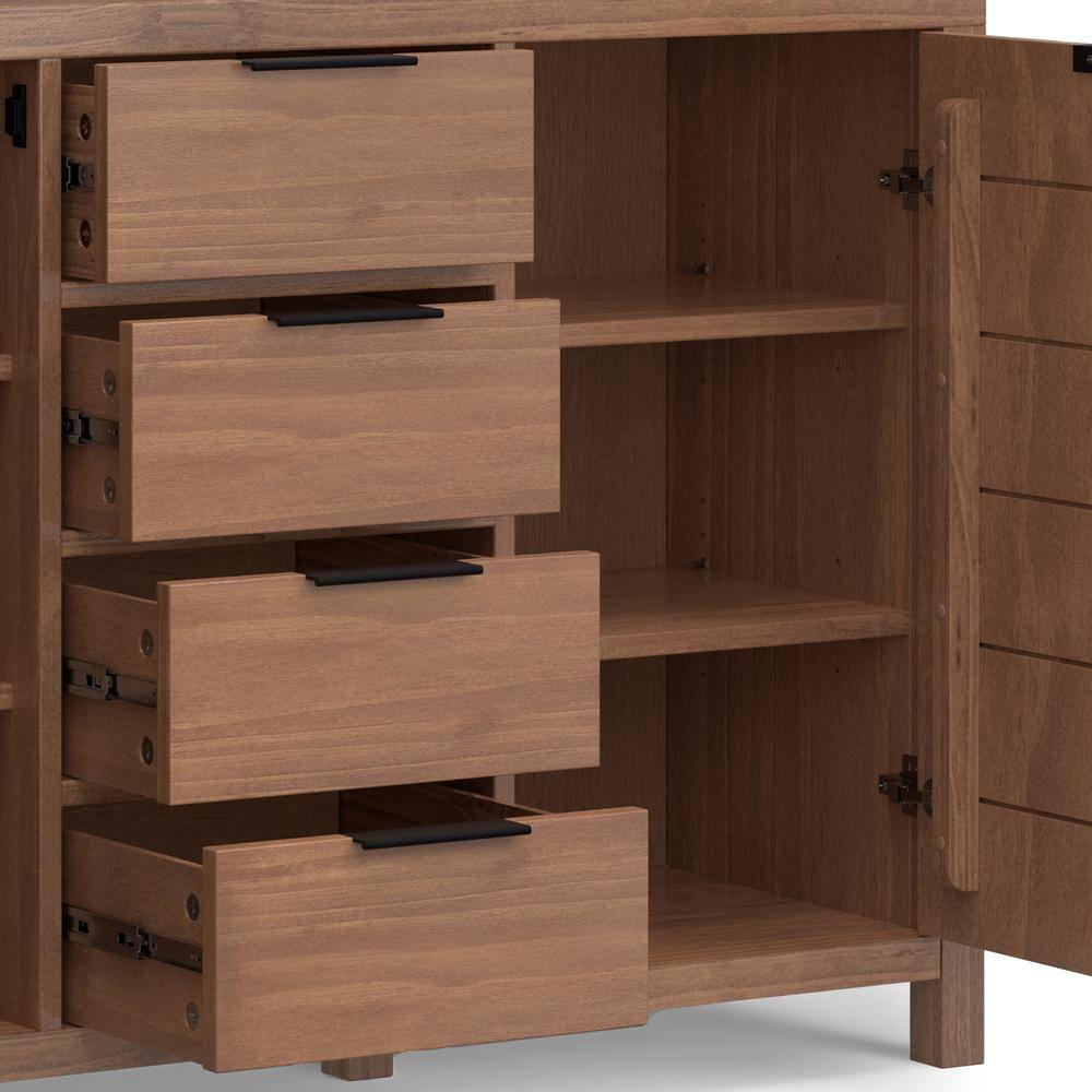 Simpli Home Hollander SOLID WOOD and Pine 54 inch x 18 inch Rectangle Contemporary Sideboard Buffet in Medium Saddle Brown