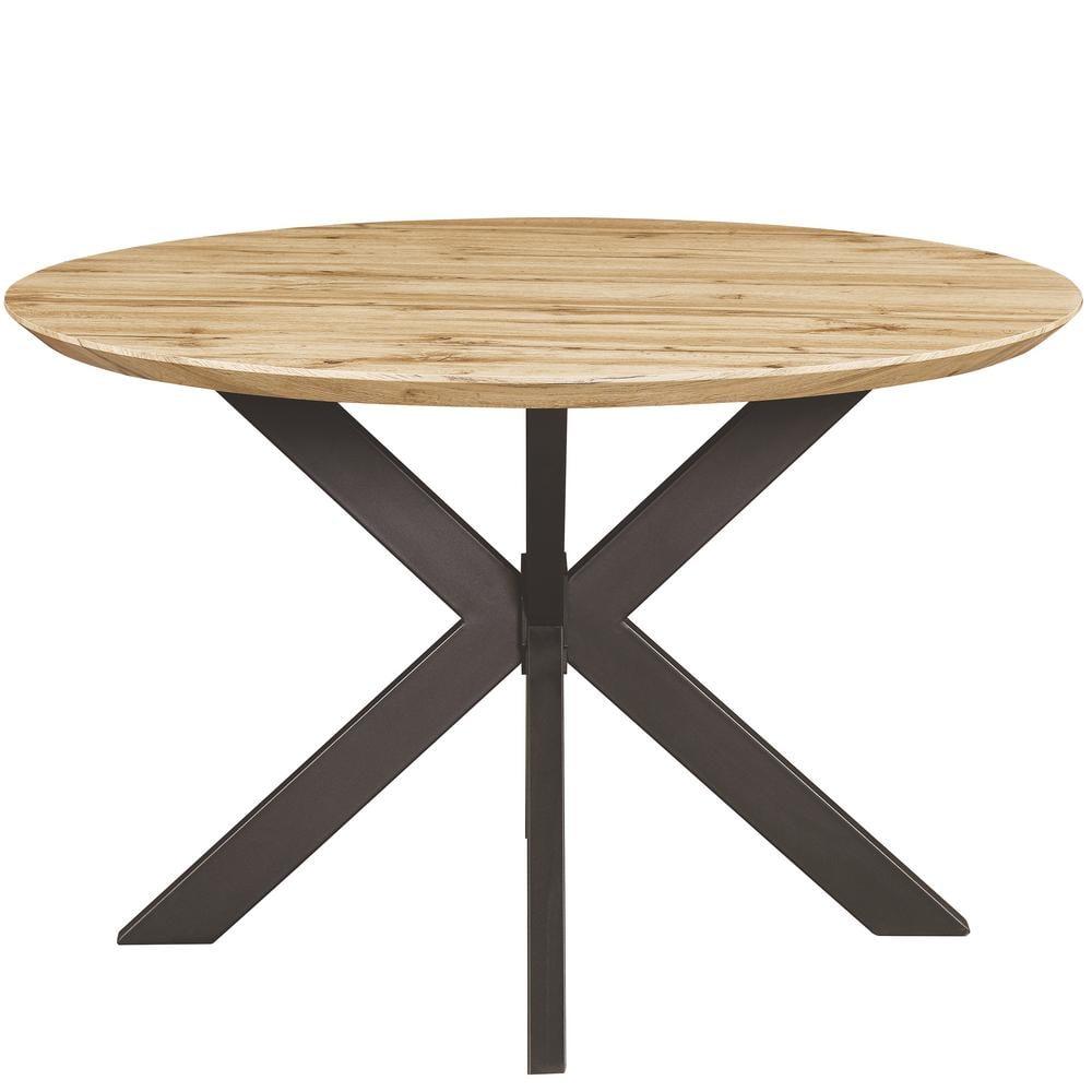 LeisureMod Ravenna 47" Round Wood Dining Table with Modern Metal Base - Sleek Design, Perfect for Dining Rooms, Natural Wood