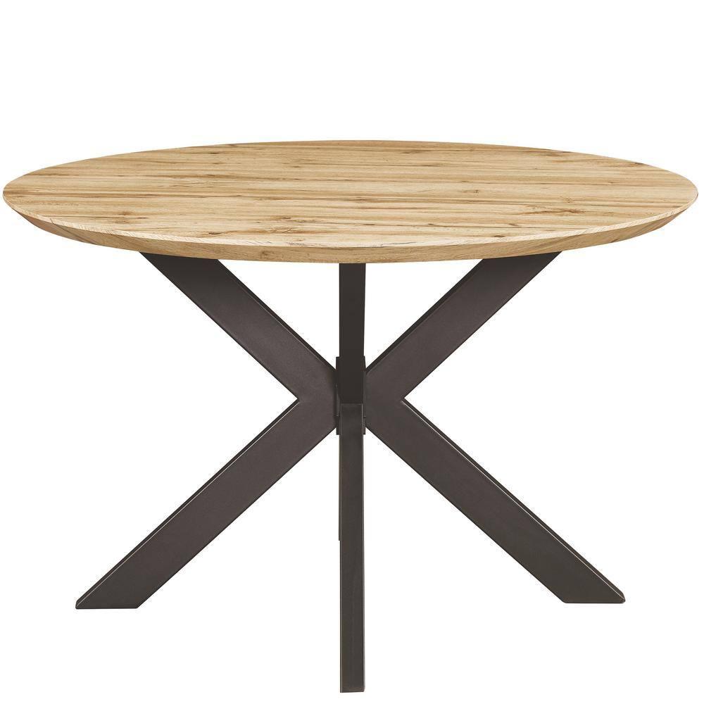 LeisureMod Ravenna 47" Round Wood Dining Table with Modern Metal Base - Sleek Design, Perfect for Dining Rooms, Natural Wood