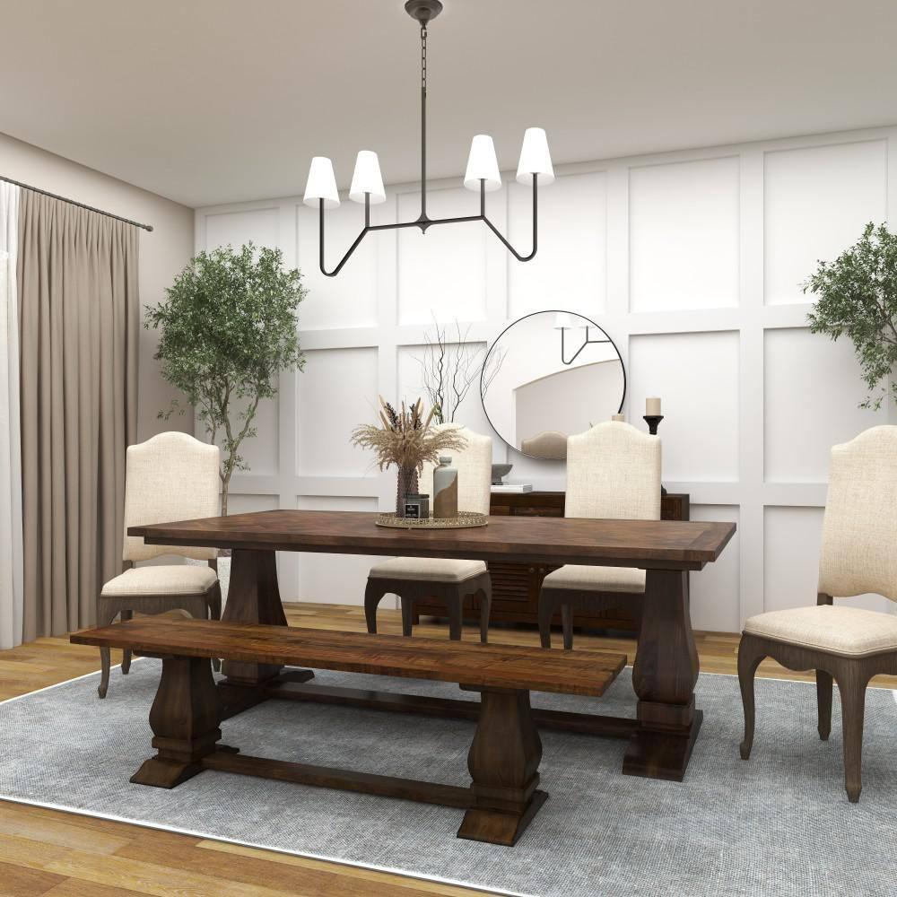 DecMode 84" x 30" Brown Mango Wood Dining Table with Parquet Inlay, 1-Piece