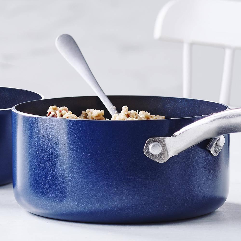 Blue Diamond 9 Piece Nonstick Cookware Set, Diamond Ceramic Pots & Pans, Dishwasher & Metal Utensil Safe, Non Toxic PFAS-Free, Kitchen Cooking Sauce & Saute Pans, Oven & Broiler to 600F, Blue