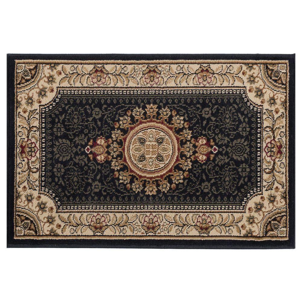 Tayse Sensation 2 x 3 (ft) Loomed Polypropylene Black Rectangular Indoor Floral/Botanical Oriental Throw rug