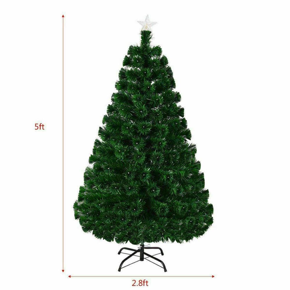Costway 5ft Pre-Lit Christmas Tree Fiber Optic Multicolor LED Lights