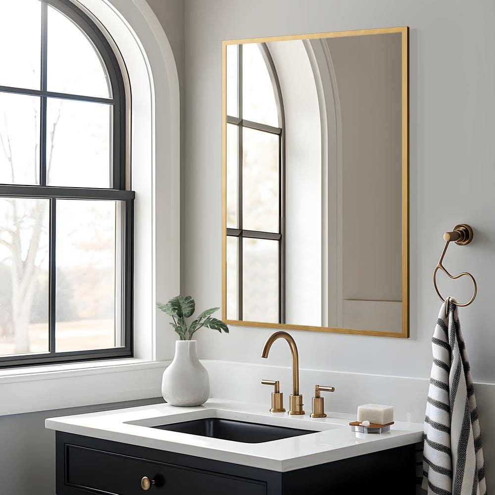 Dovelina Modern Metal Arched Wall Mirror Bathroom Vanity Mirror (Set of 2) - 24" x 36",Gold