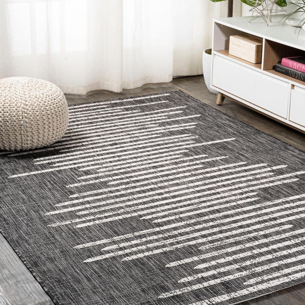 3'x5' Zolak Berber Stripe Geometric Indoor/Outdoor Area Rug, Black/Ivory - JONATHAN Y