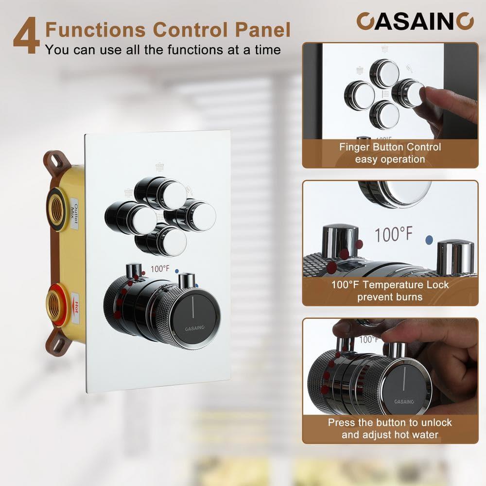 CASAINC CS6228-12CH Dual Shower Head Thermostatic Rainfall Shower System with Rough in-Valve and Shower Body Spray
