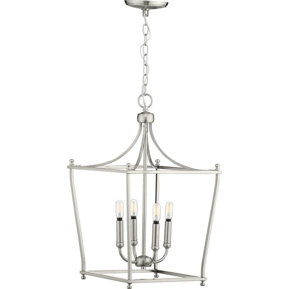 Progress Lighting Parkhurst 4-Light Foyer Pendant, Brushed Nickel, Steel, Lantern Style, Incandescent