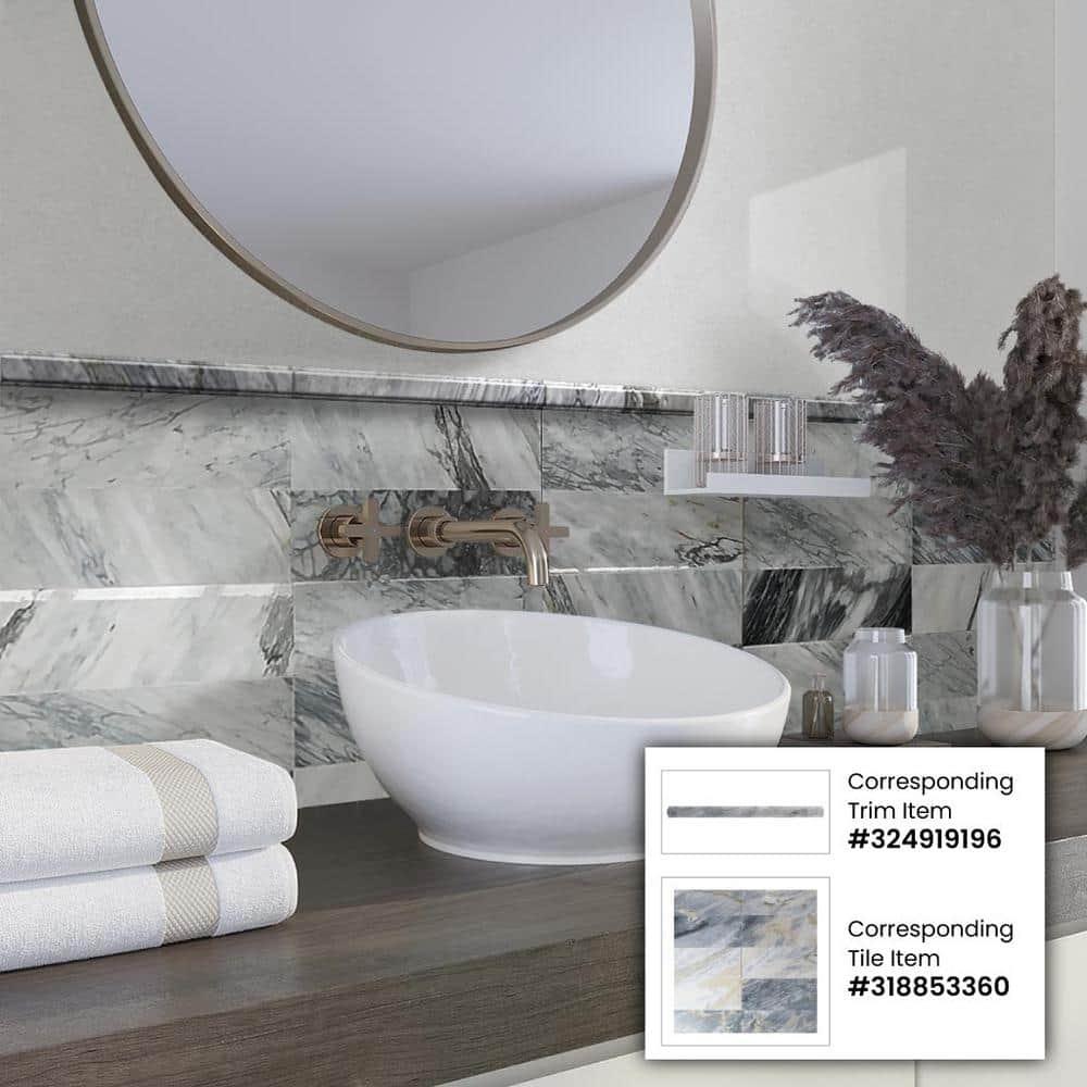 Apollo Tile  10 pack 0.8-in W x 12-in L Marble Polished Baseboard Tile Trim (0.5 Sq ft/case)