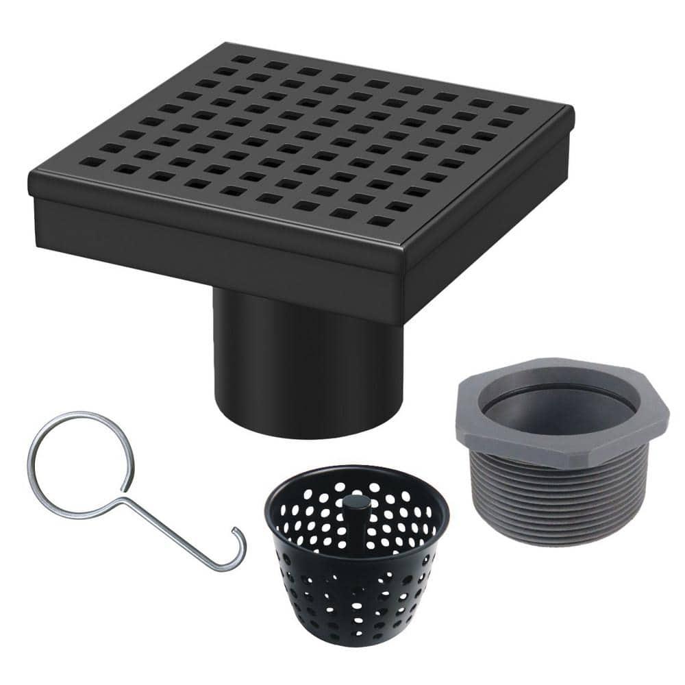 Matte Black Stainless Steel Square Shower Drain with Strainer