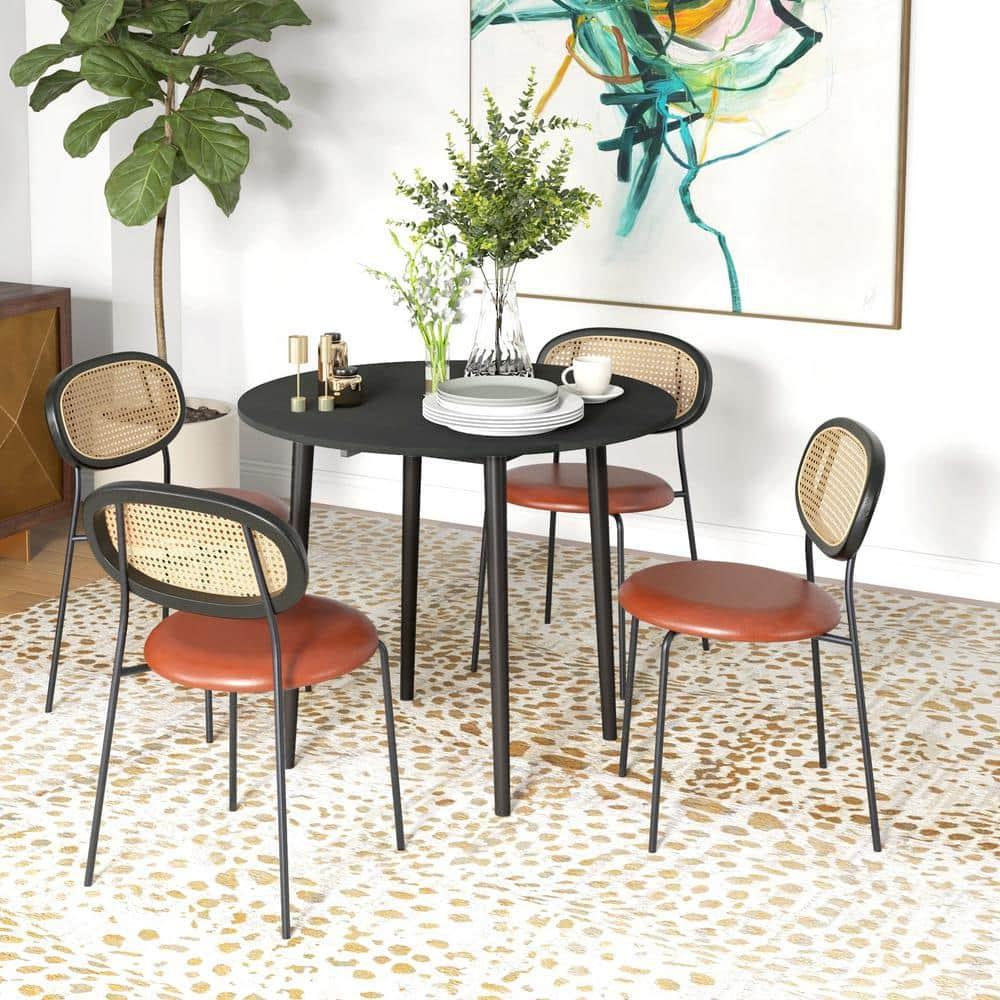 HOMCOM Folding Dining Table, Collapsible Drop Leaf Table for Small Spaces, Round Foldable Kitchen Table with Wooden Legs, Black