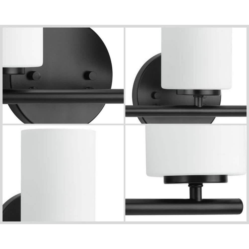 Progress Lighting Replay Collection 3-Light Bath Vanity in Textured Black, Porcelain Material, Up/Down Mounting, Shade Included