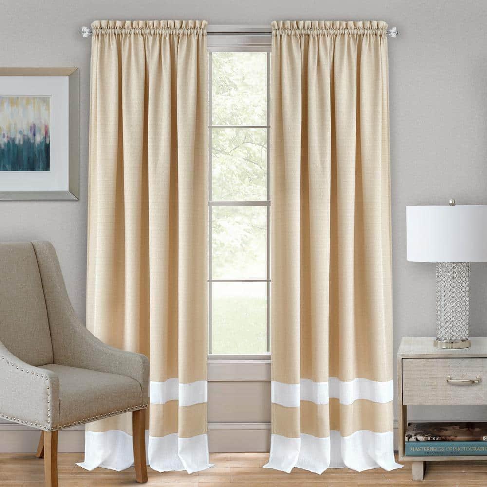 Kate Aurora 2 Pack Shabby Linen Farmhouse Sheer Flax Window Curtains - 52 in. W x 84 in. L, Taupe