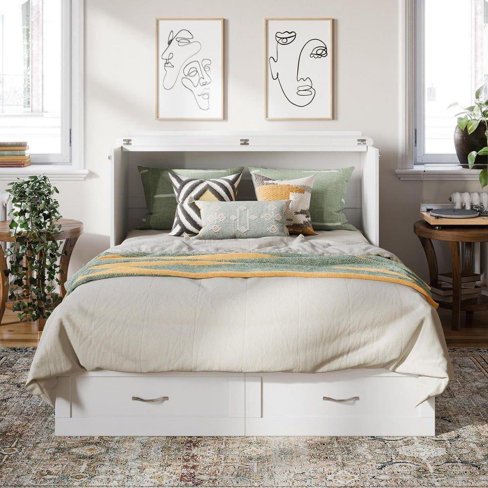 AFI Hamilton Full Solid Wood Murphy Bed Chest with Built-In Charger in White