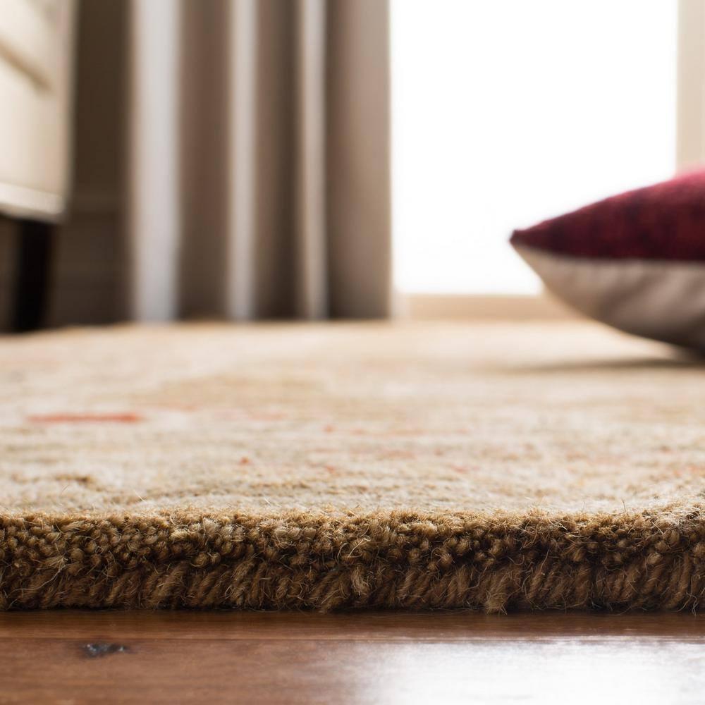 Handmade Anatolia Inspired 8' Round Wool Area Rug in Brown/Green