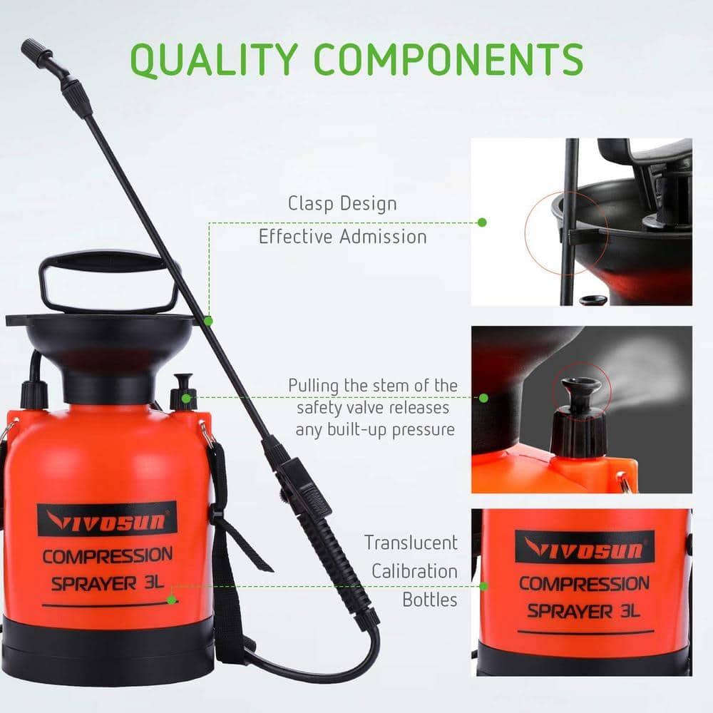 VIVOSUN 0.8 Gallon Pump Pressure Sprayer, Pressurized Lawn & Garden Water Spray Bottle with Adjustable Shoulder Strap, Pressure Relief Valve, for Plants, Car Detailing and Cleaning