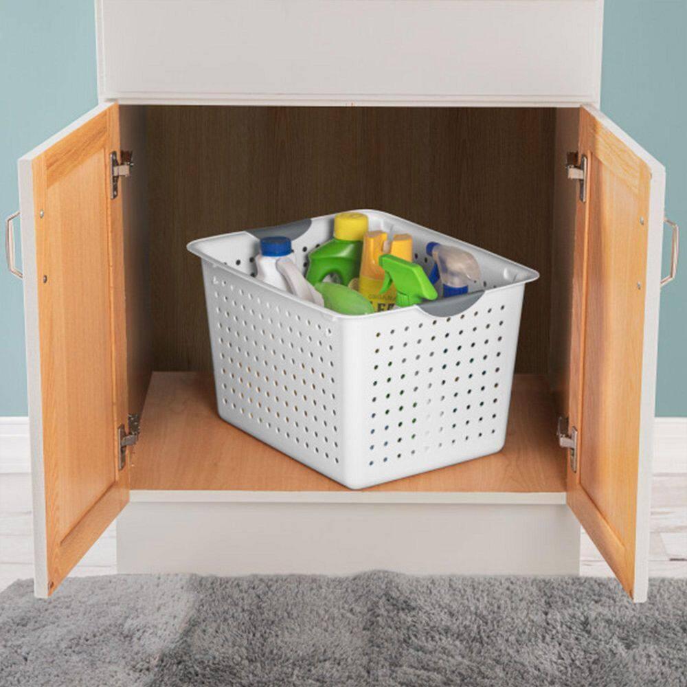 Sterilite Deep Ultra Basket, Closet Organizer Bin, Cabinets, Pantry, Shelving and Countertop Space Open Container, White, 24-Pack