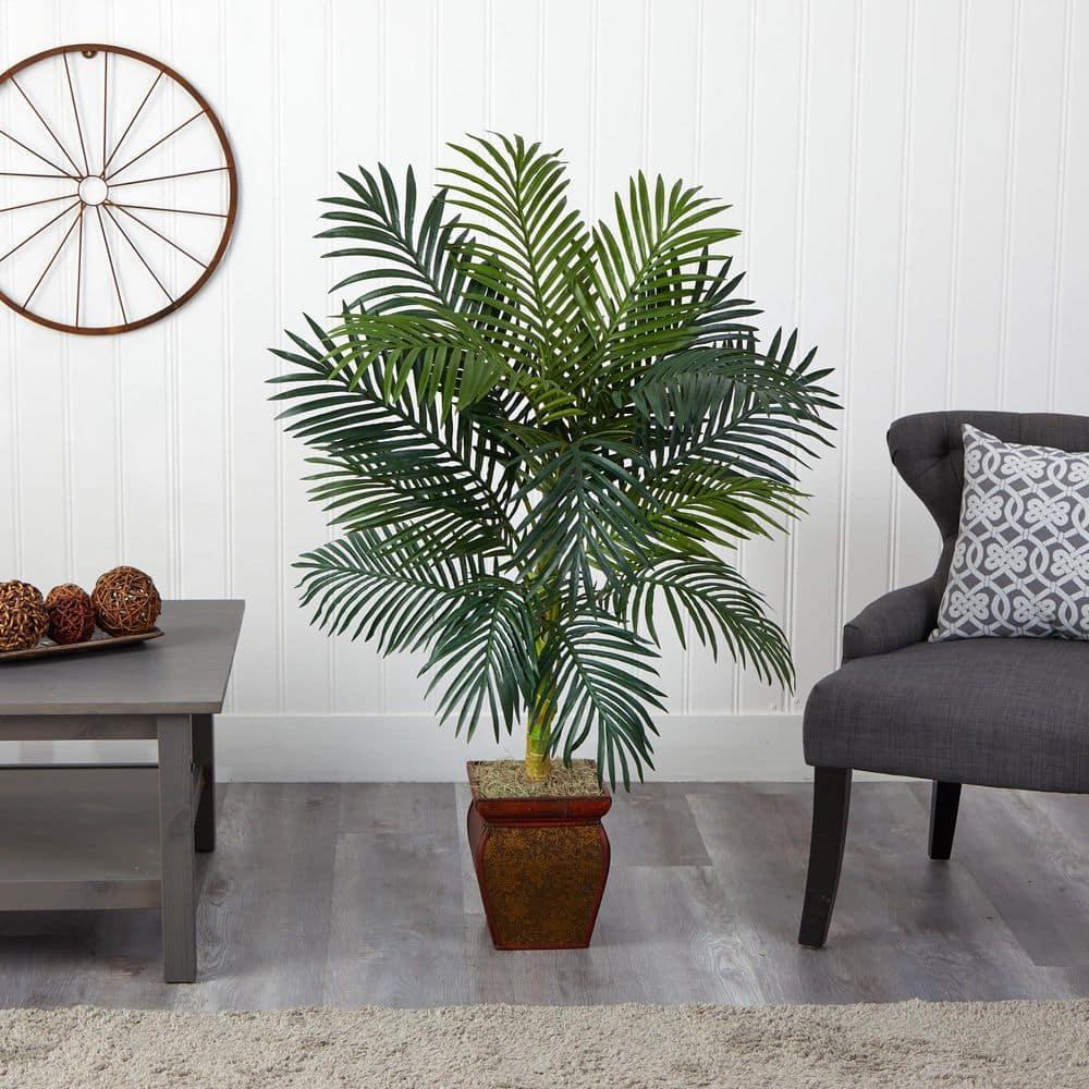 Nearly Natural 4.5-ft Golden Cane Palm with Decorative Container