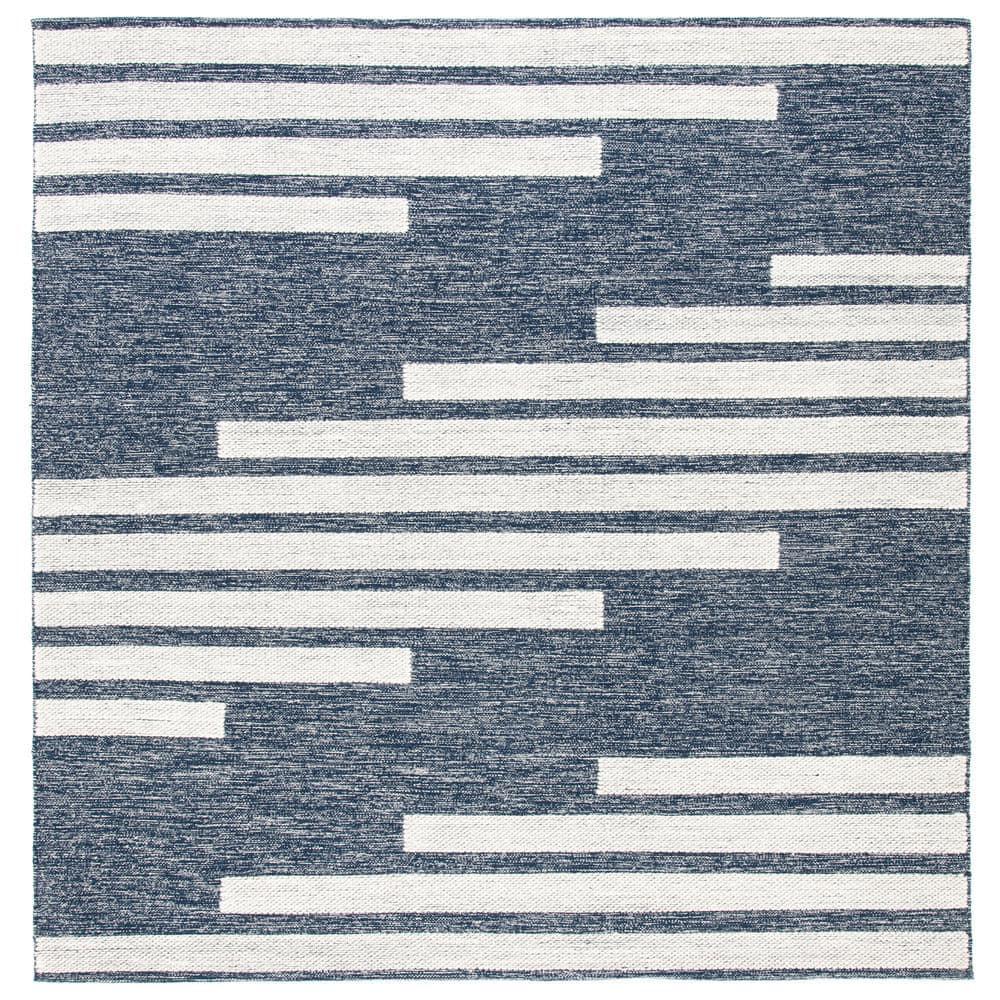 Striped Kilim STK514 Hand Woven Area Rug - Navy/Ivory - 3'x3' - Safavieh.