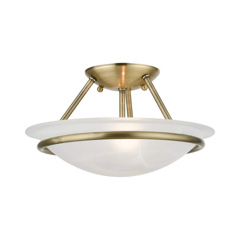 Livex Lighting Newburgh 2 - Light Semi-Flush Mount in Antique Brass