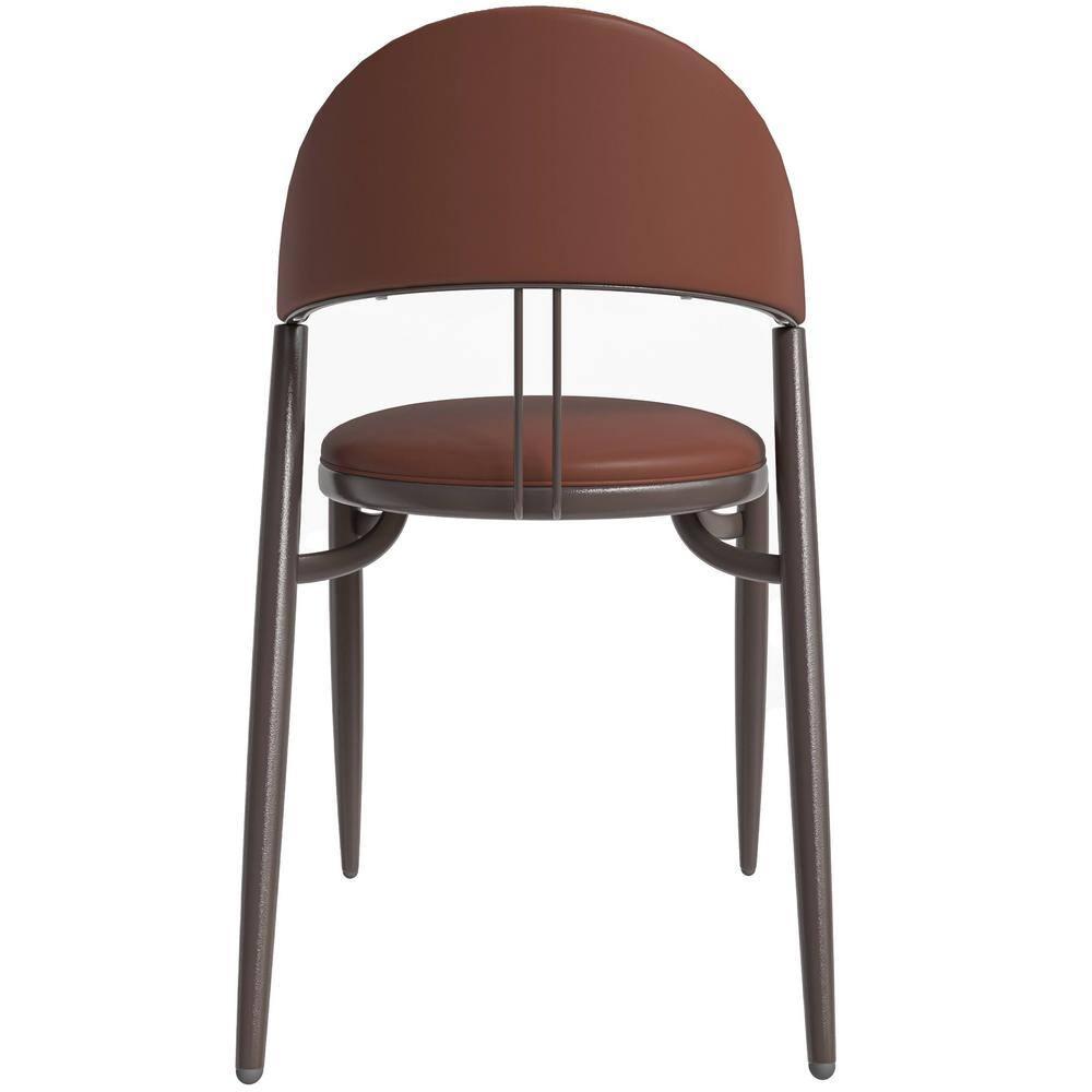 Venice Dining Chair Upholstered Leather in Iron Open Curved Back Design Set of 2 in Dark Brown
