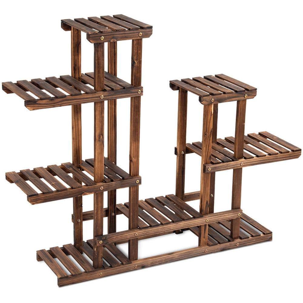 Costway 6Tier 13 Pots Wooden Plant Flower Display Stand Wood Shelf Storage Rack Garden