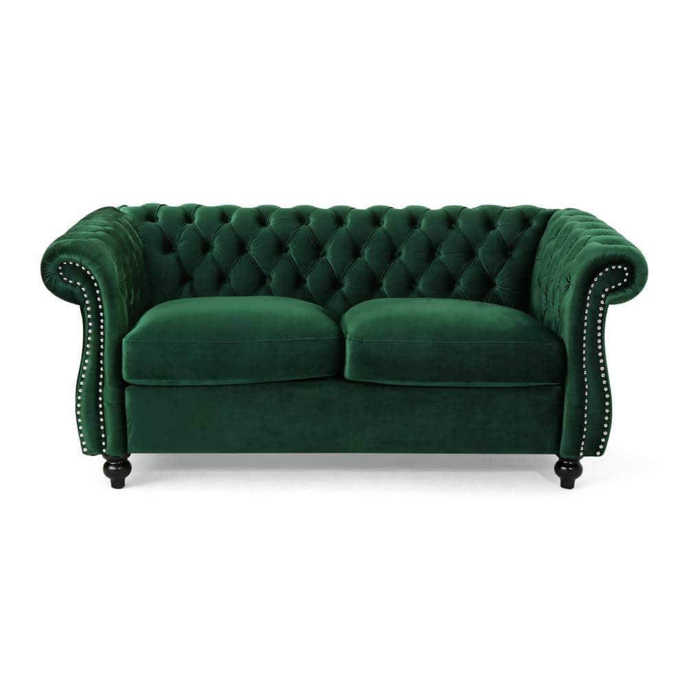 Noble House Aaniya Velvet Tufted Chesterfield Loveseat Sofa, Emerald
