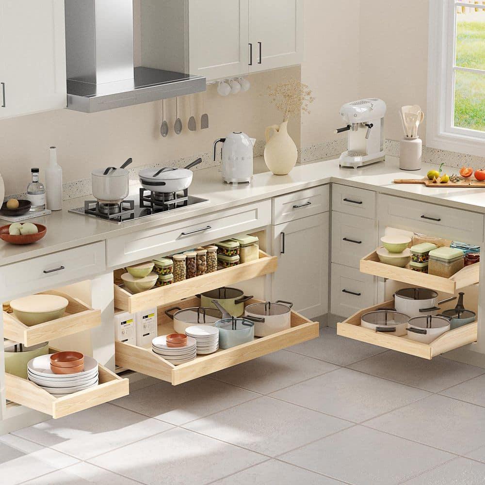 LOVMOR Single Pull Out Cabinet Organizer 25½”W x 21”D, Soft Close Slide Out Drawer Storage Shelves for Kitchen, Wood Cabinet Shelf Pull-Out Organizer Storage for Base Cabinets