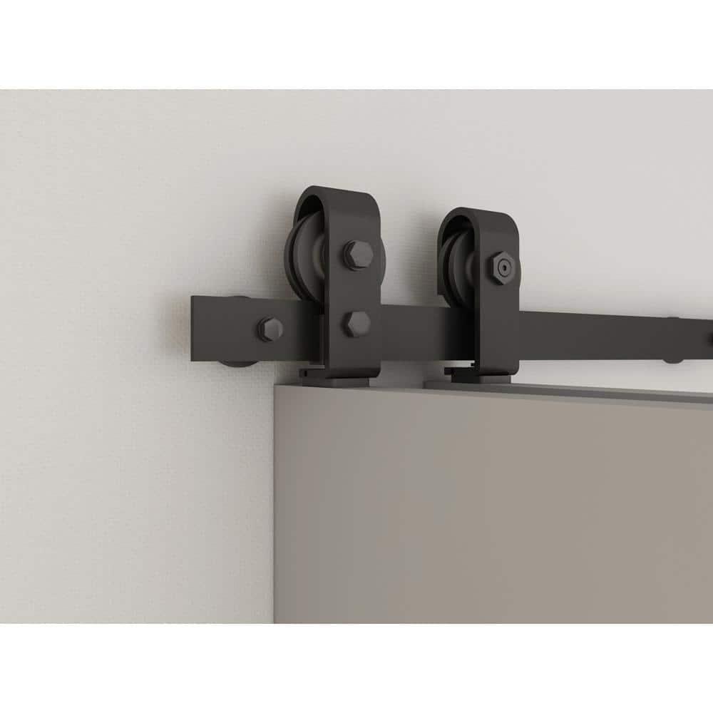 72 in. x 80 in. Hollow Core 6 Panel Primed MDF Composite Double Bi-Fold Barn Doors with Sliding Hardware Kit