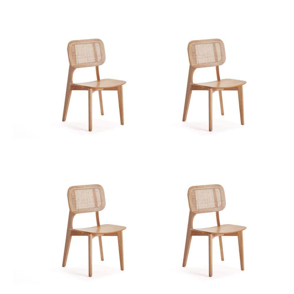 Set of 4 Versailles Square Dining Chairs Natural: Ash Wood Frame & Rattan Detail - Manhattan Comfort