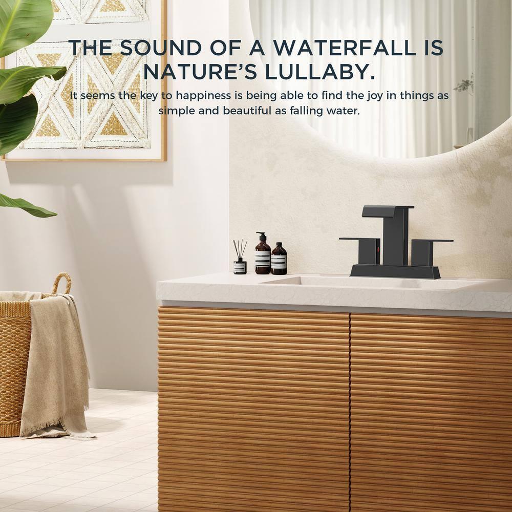 Matte Black Ceramic Disc Double Handle Bathroom Faucet with Pop-Up Drain Kit