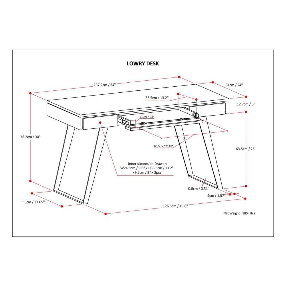 Simpli Home Lowry Solid Acacia Wood Desk, Industrial Style with Keyboard Tray and 2 Drawers