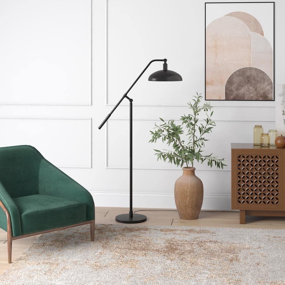 Evelyn&Zoe Devon Boom Arm Floor Lamp with Metal Shade, Blackened Bronze/Blackened Bronze